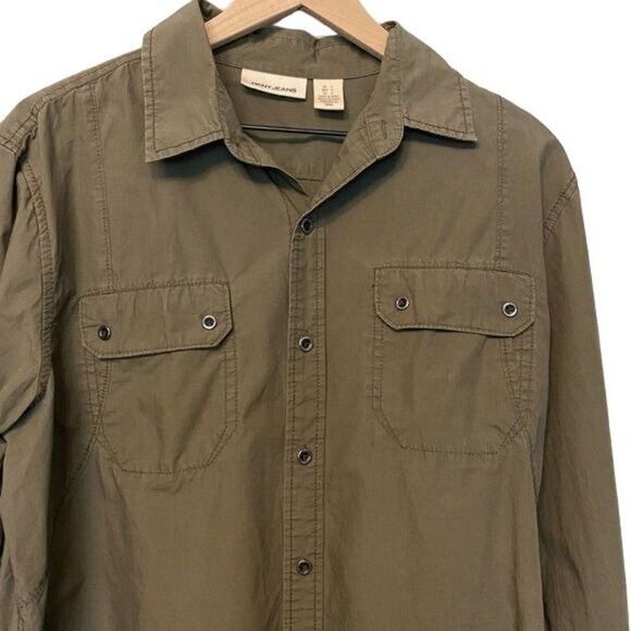DKNY Jeans Large Army Green Button Down Dress Shirt - Picture 2 of 8